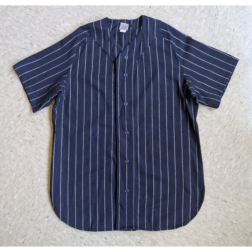 Ebbets‎ Field Flannels Navy Blue Pinstripe Wool Baseball Jersey Mens Medium USA